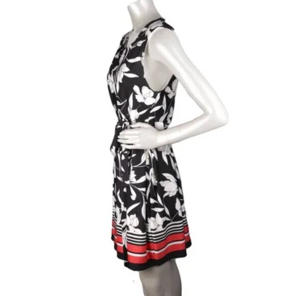 NWT Soho Apparel Black & White Floral Print Dress Cocktail Belted Pleated Skirt - Picture 6 of 8